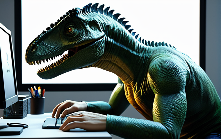 **

A 3D modeler working diligently at their computer, creating a digital dinosaur like from "Jurassic Park". The workspace is a modern, organized studio. They are fully clothed in casual but professional attire. Safe for work. Perfect anatomy of the digital dinosaur. High quality render, appropriate content.

**