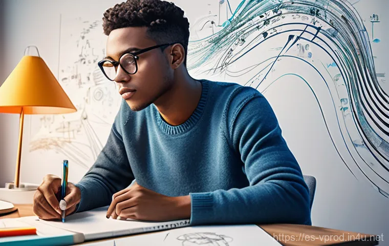 영상제작 경력자의 성공 사례 - **Prompt: "The Genesis of a Unique Voice"**
A young adult creator, with a determined and thought...