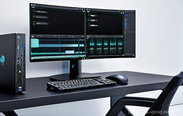 영상제작 직무에 필요한 컴퓨터 사양 - **Prompt 2: Creative Vision on Dual Screens**
    A focused, diverse female video editor in her late...