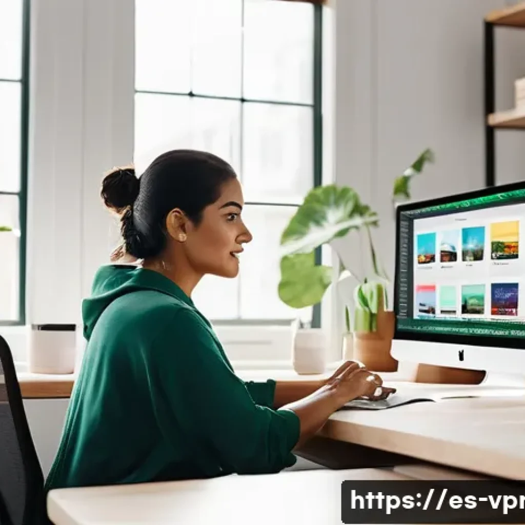 영상 편집 소프트웨어 비교 - A bright and modern home office setup with a middle-aged Hispanic woman sitting comfortably at a sle...