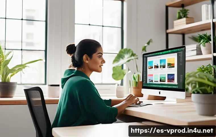 영상 편집 소프트웨어 비교 - A bright and modern home office setup with a middle-aged Hispanic woman sitting comfortably at a sle...