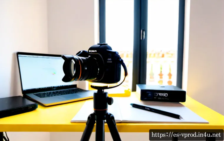 Home 17 영상제작 입문자를 위한 가이드북 - Photorealistic beginner video creator’s workspace in a bright modern Spanish apartment, a young adul...